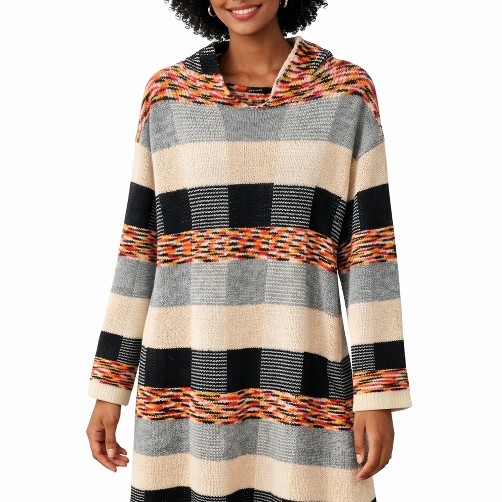 Cozy Multicolor Plaid Women's Hooded Sweater Dress